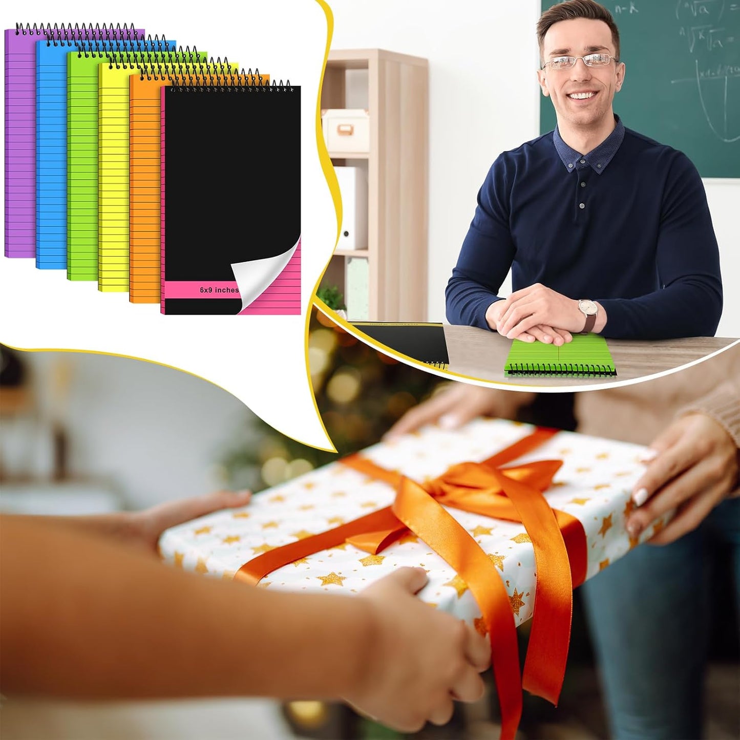 6 Pcs Legal Pad Top Spiral Bound Notebook 70 Sheets Wirebound Notepad Double Sided Ruled Memo Steno Pad with Stiff Back Cover for Business(6 x 9 Inches,No Holes,Rainbow Color)