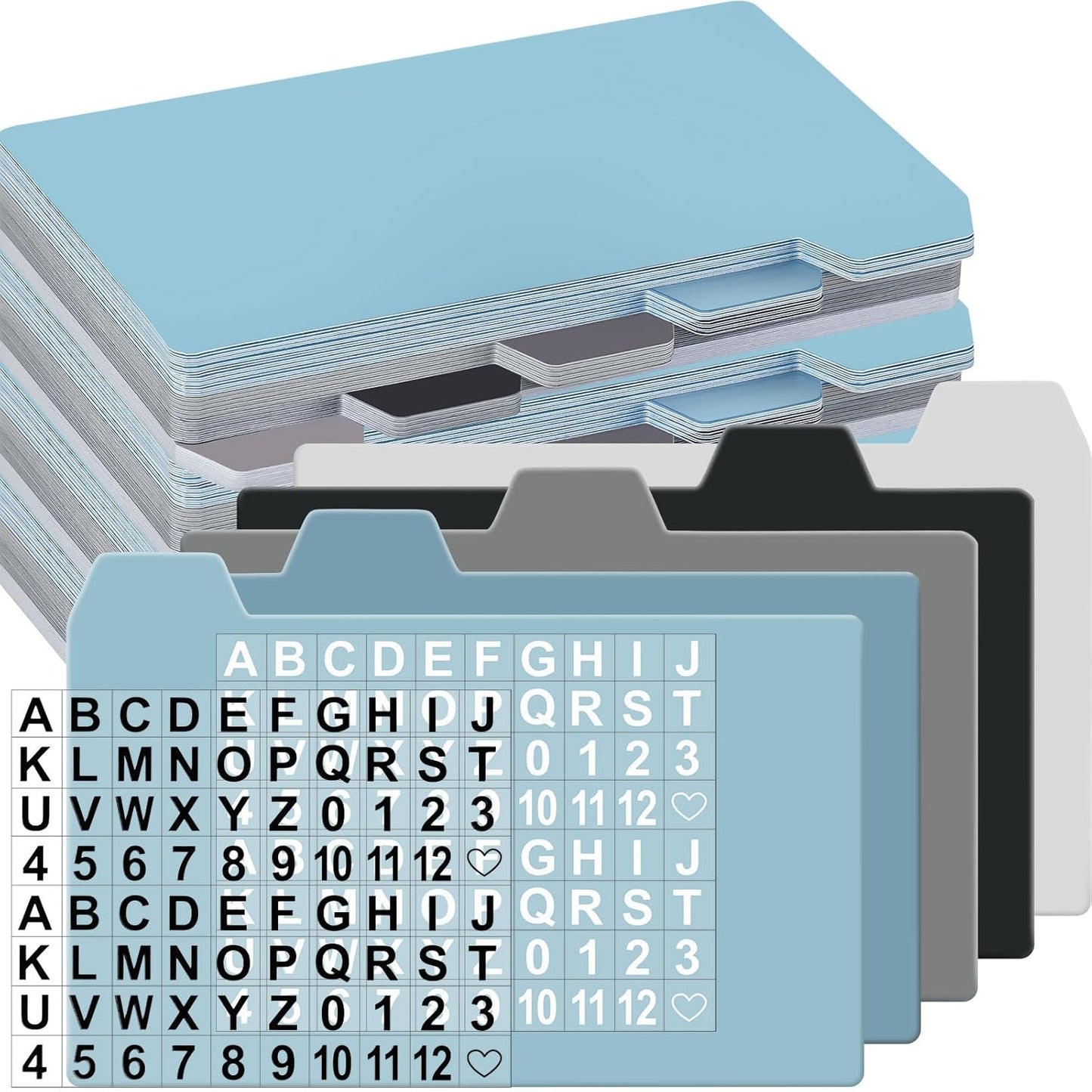 Harloon 52 Pcs Dry Erase Index Card Guide Set Include 50 Index Card Dividers 2 Number Alphabet Sticker with Tabs Photo Dividers for Office Business Back to School Supplies(3 x 5 Inch,Modern Blue)