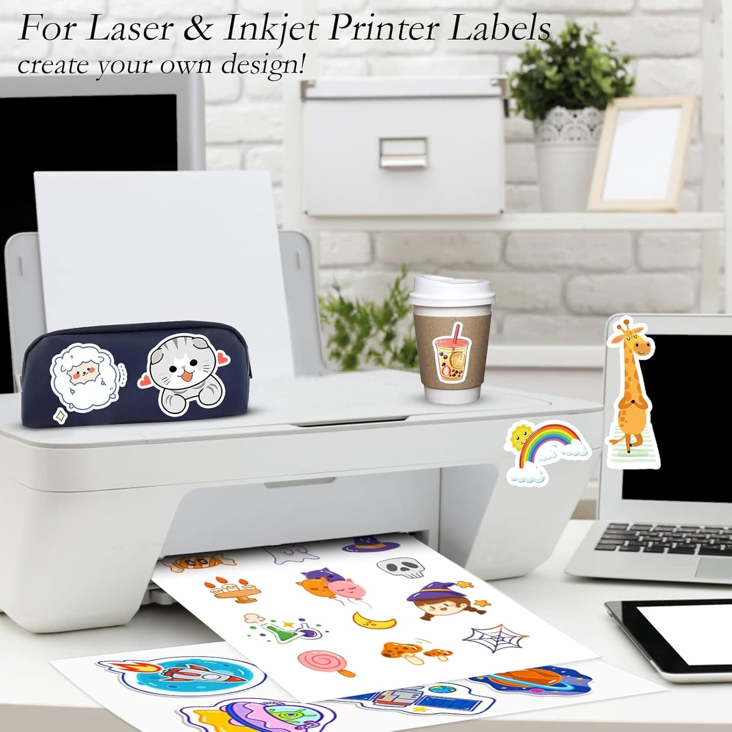 Full Sheet Sticker Paper for Laser & Ink Jet Printers, 8.5" x 11" Full Sheet Address Shipping Label, 200 Sheets 200 Labels