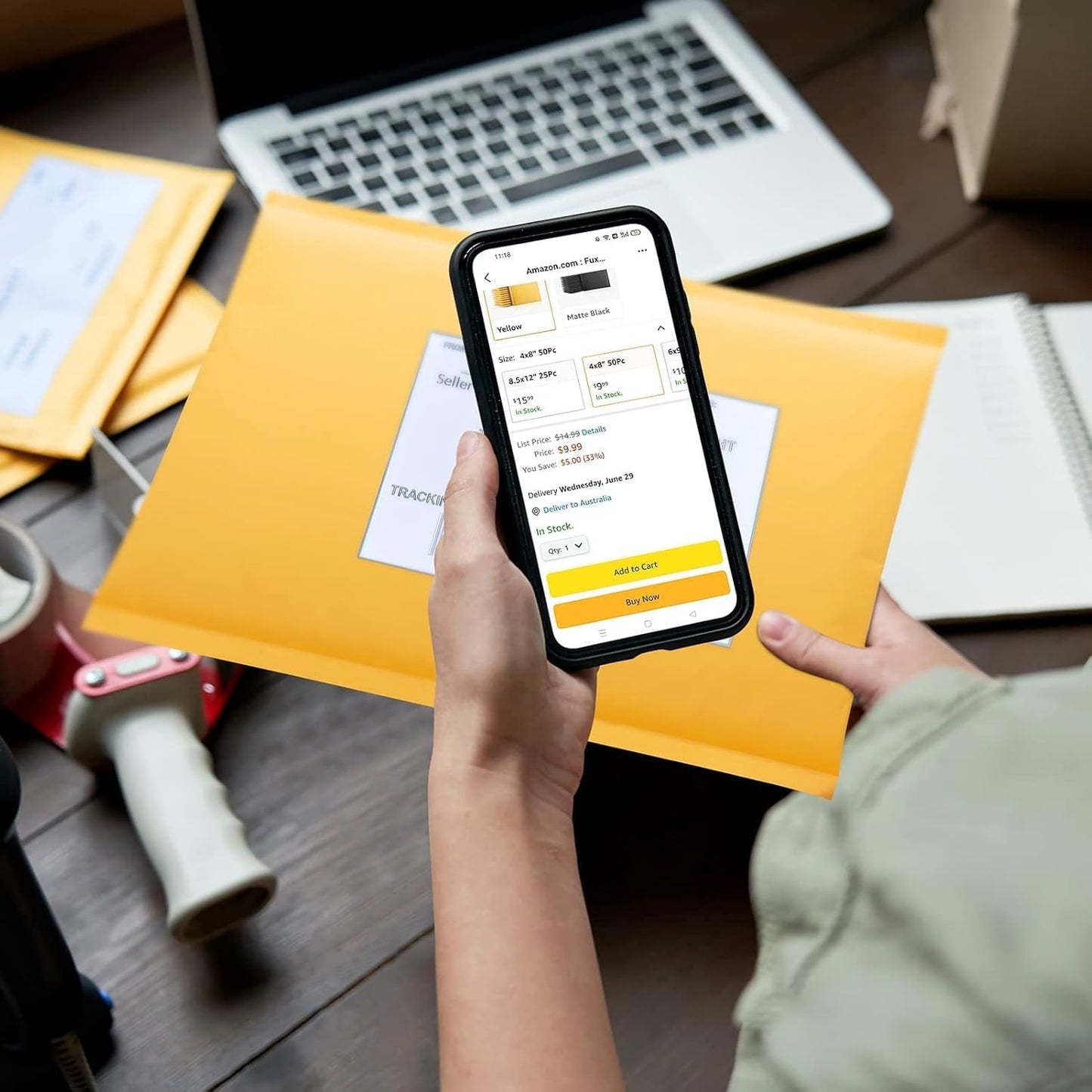 Fuxury Kraft Bubble Mailer 10.5x16" 200Pack Strong Adhesion Padded Envelopes Kraft Yellow Bubble Envelopes Usable Size 10.5x15" Waterproof Cushioned Padded Mailers Packaging for Small Business