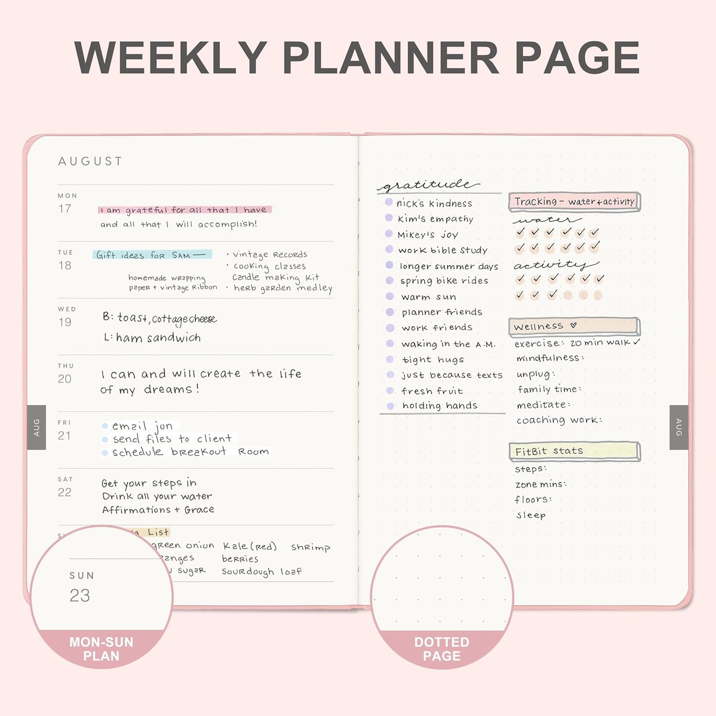 And Per Se 2026 Planner-Daily, Weekly & 15-Monthly Leather Hardcover Planner, 5.7" x 8", Daily Schedule, Monthly Tabs, 100 GSM Thick Paper, Back Pocket(Pink)