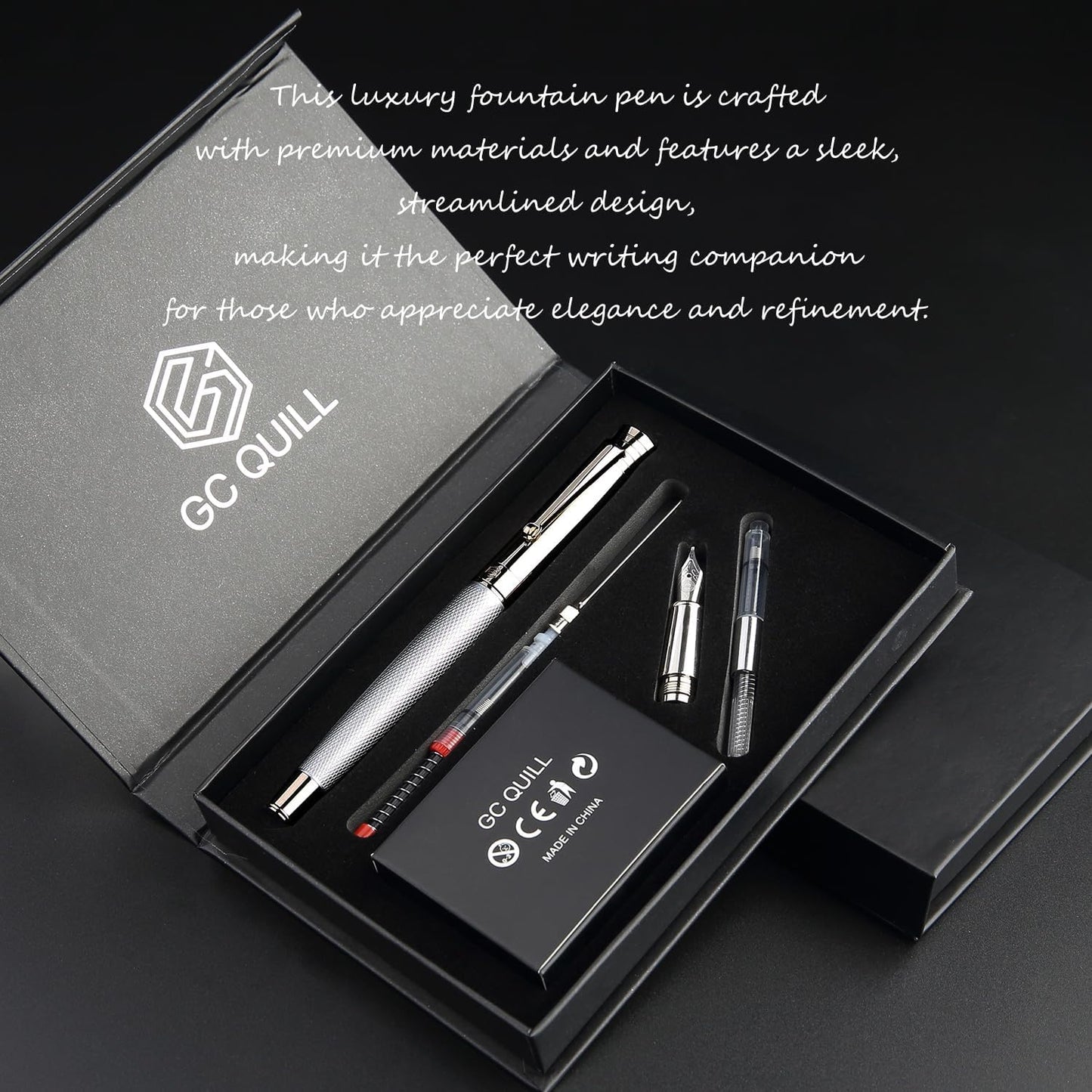 GC QUILL Fancy Fountain Pen Set – Fine and Medium Nibs, 18 Ink Cartridges, Ink Converter, Syringe Filler, Luxury Pen Gift for Men Women, Nice Pen for Writing Journaling – MU-14