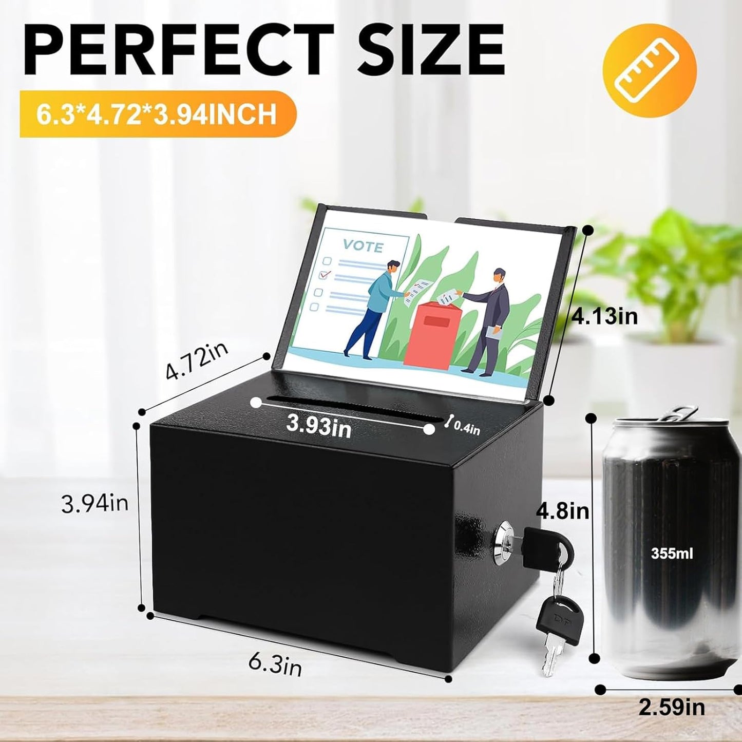 Tip Jar Suggestion Box with Slot and Lock Metal Donation Raffle Fundraising Cash Ballot Money Ticket Bartender Voting Prayer Comment Teacher Mailbox Booth Card Coin Classroom Restaurant Black