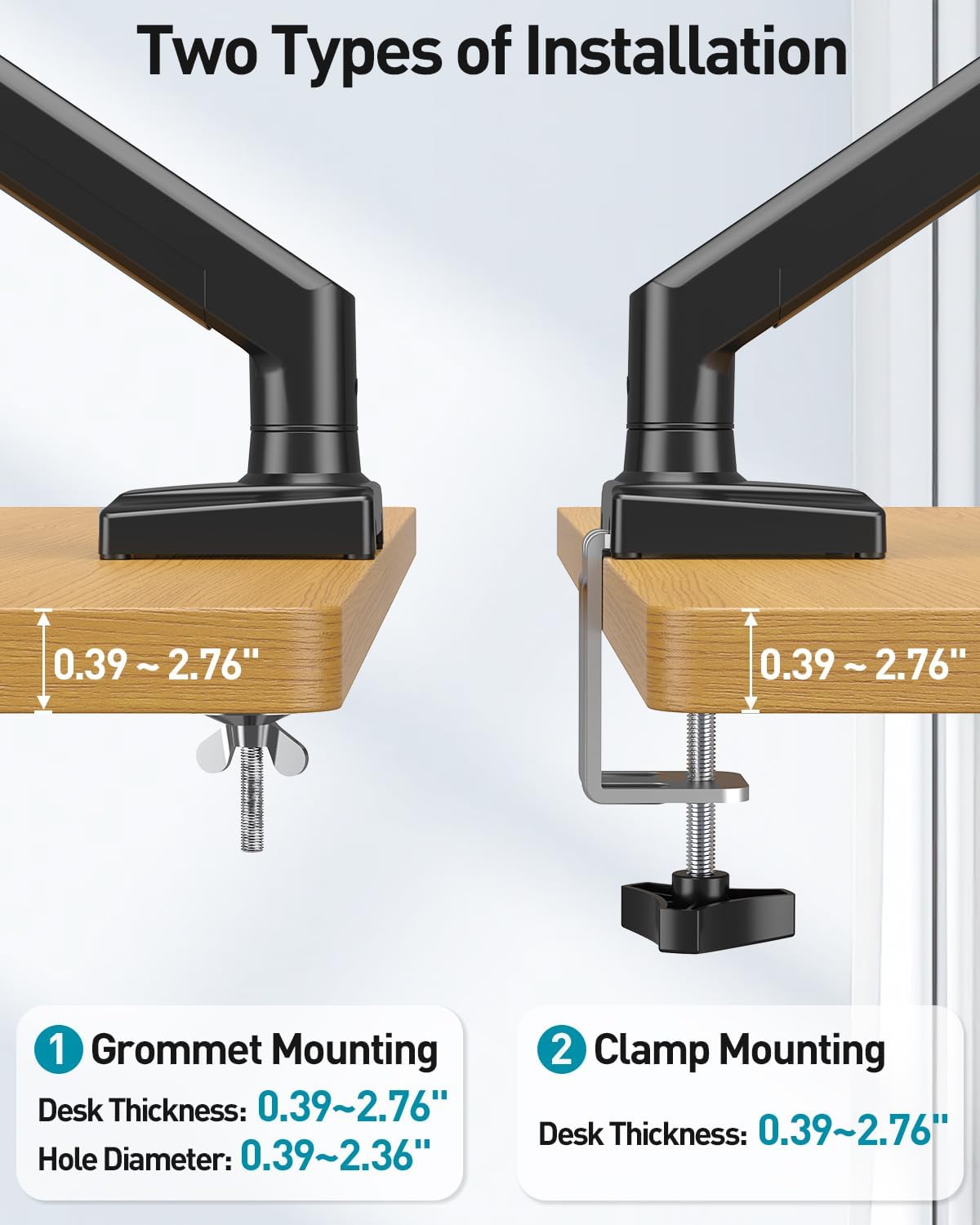 Single Monitor Arm Desk Mount Fits 13 to 32 inch Computer Screens, Holds 4.4 to 22lbs Display VESA Mount, Adjustable Monitor Stand with Clamp/Grommet Mounting Base, 75/100mm Bracket, Black, Freelift