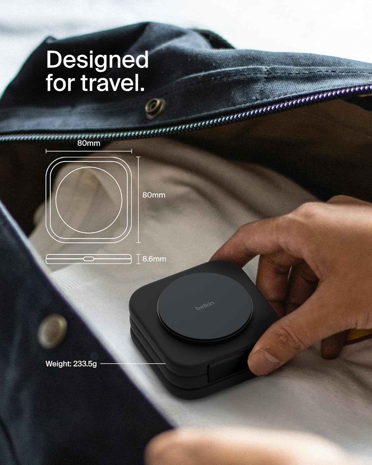 Belkin MagSafe Charger Compatible 3-in-1 Magnetic Charging Travel Pad 15W-BoostCharge Pro Foldable Qi2-Certified Wireless Charger, MagSafe-Compatible Charger for iPhone 16 Series, Apple Watch, AirPods