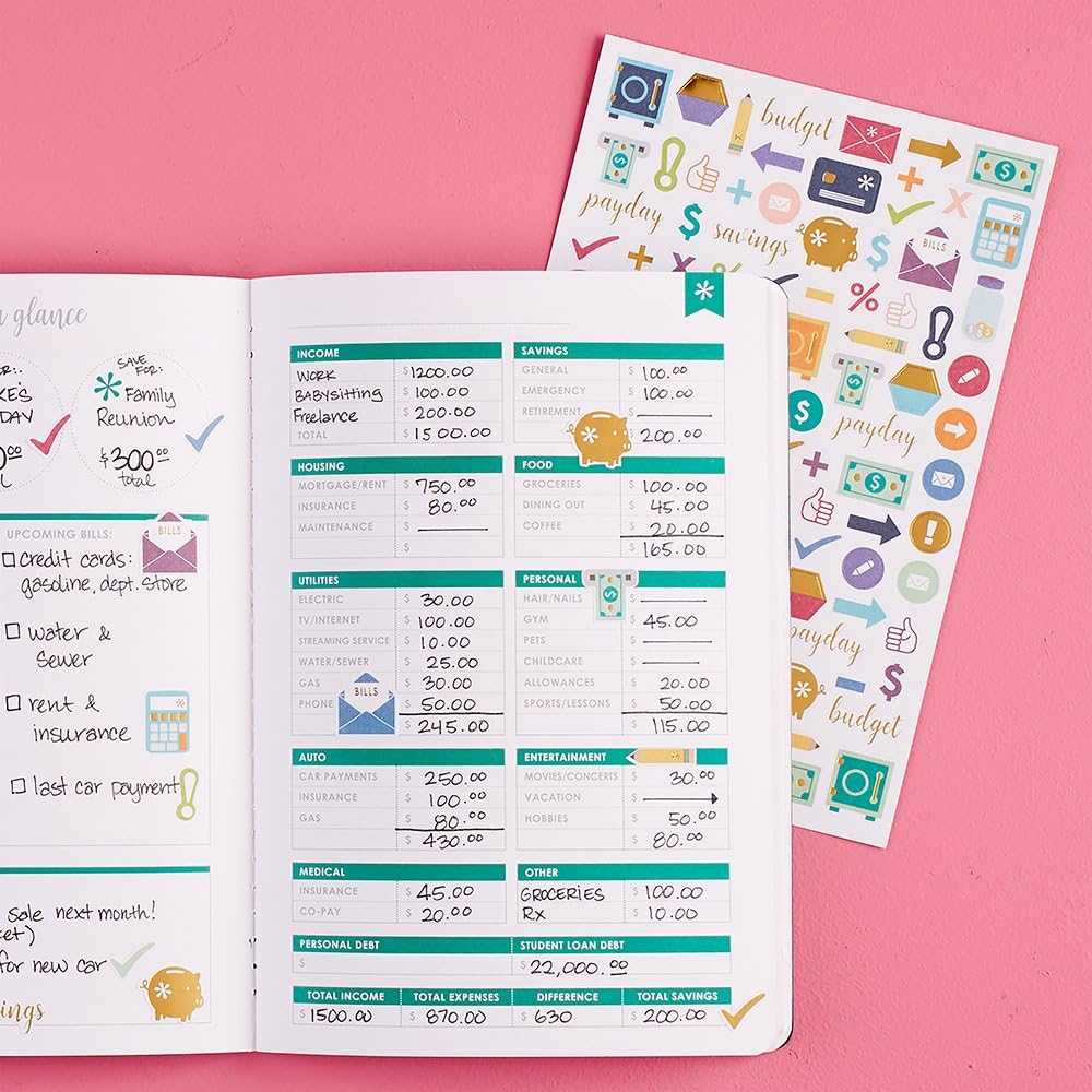 Erin Condren 12 Month Budget Book & Financial Budget Tracker. Debt Track, Expense Planner, Spending Summary w Stickers & Quote Sheet. Petite Planner