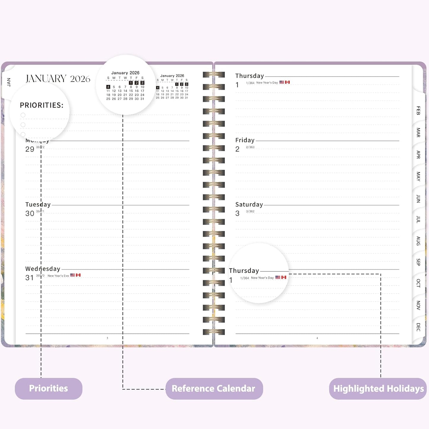 2026 Planner, Weekly and Monthly Calendar Agenda Book, Jan 2026 - Dec 2026, Hardcover Planning Academic Planner for Office School Supplies and Desk Accessories - A5 (6.3'' x 8.5'')
