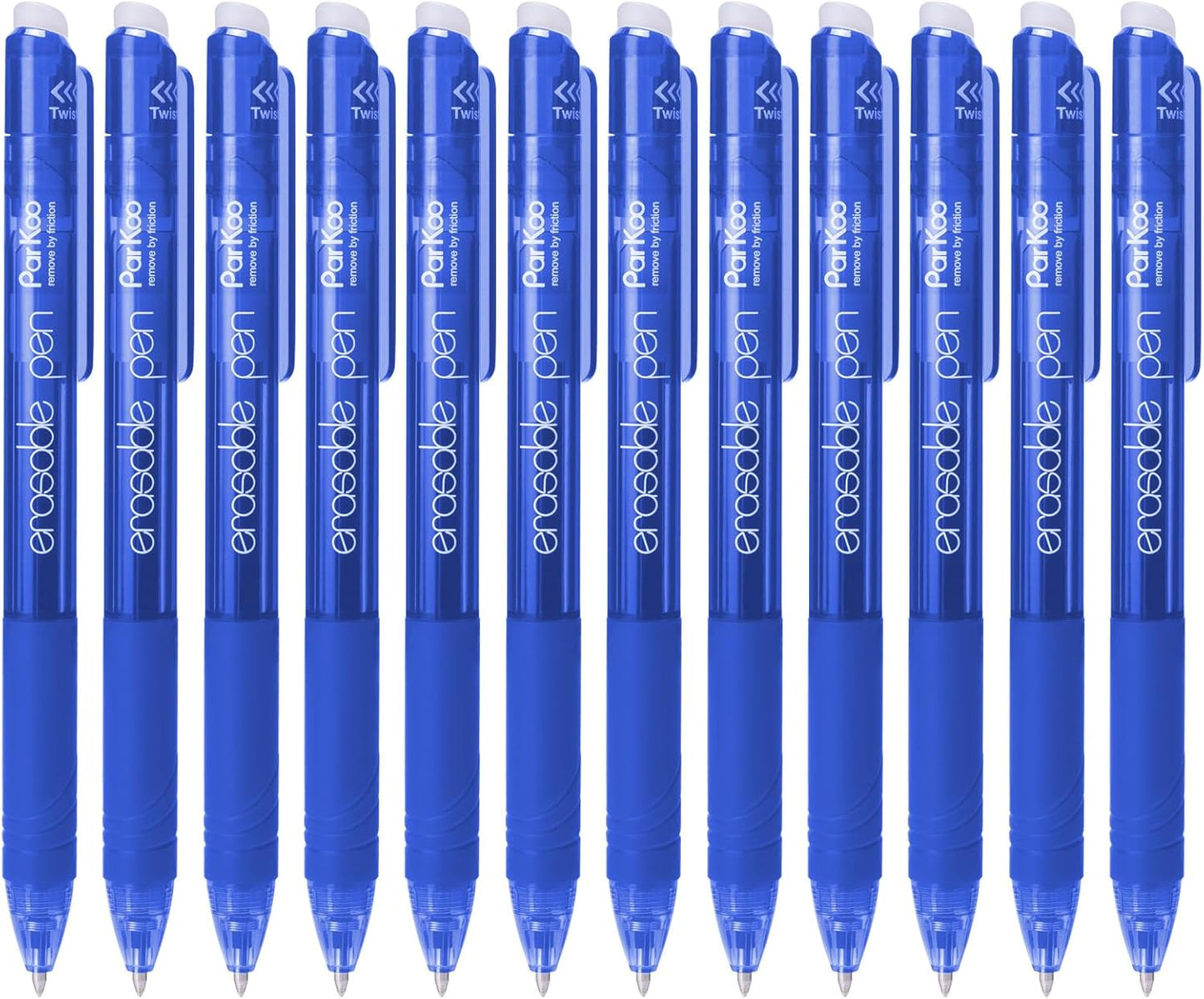 ParKoo Retractable Erasable Gel Pens 0.7mm, 12 Blue Twist Pens Fine Point, Make Mistakes Disappear, Smooth Writing with Comfortable Grip for Journaling Drawing Note Taking