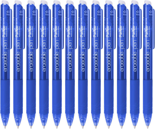 ParKoo Retractable Erasable Gel Pens 0.7mm, 12 Blue Twist Pens Fine Point, Make Mistakes Disappear, Smooth Writing with Comfortable Grip for Journaling Drawing Note Taking