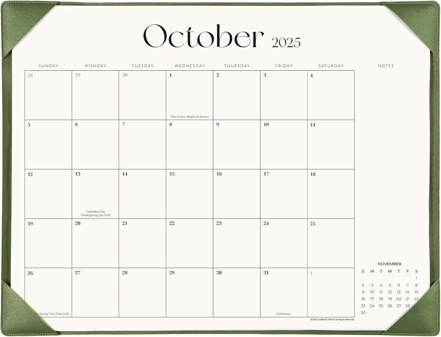 Simplified Desk Calendar 2025-2026 with Desktop Mat, Cabbrix Large Desk Pad Calendar 21" x 16-1/2" Runs From July 2025 to December 2026, Desk Blotter Calendar for Home School and Office (Mint Green)