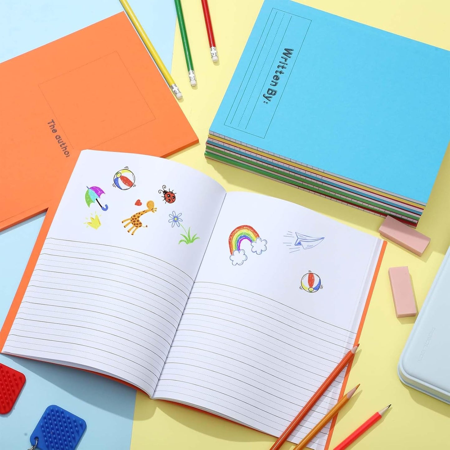 Henoyso 6 Pcs 120 Pages Primary Composition Notebooks K-2 9 3/4 x 7 1/2 Inch Journals Primary Journals Blank Books for Kids to Write Stories Kindergarten (Colorful)