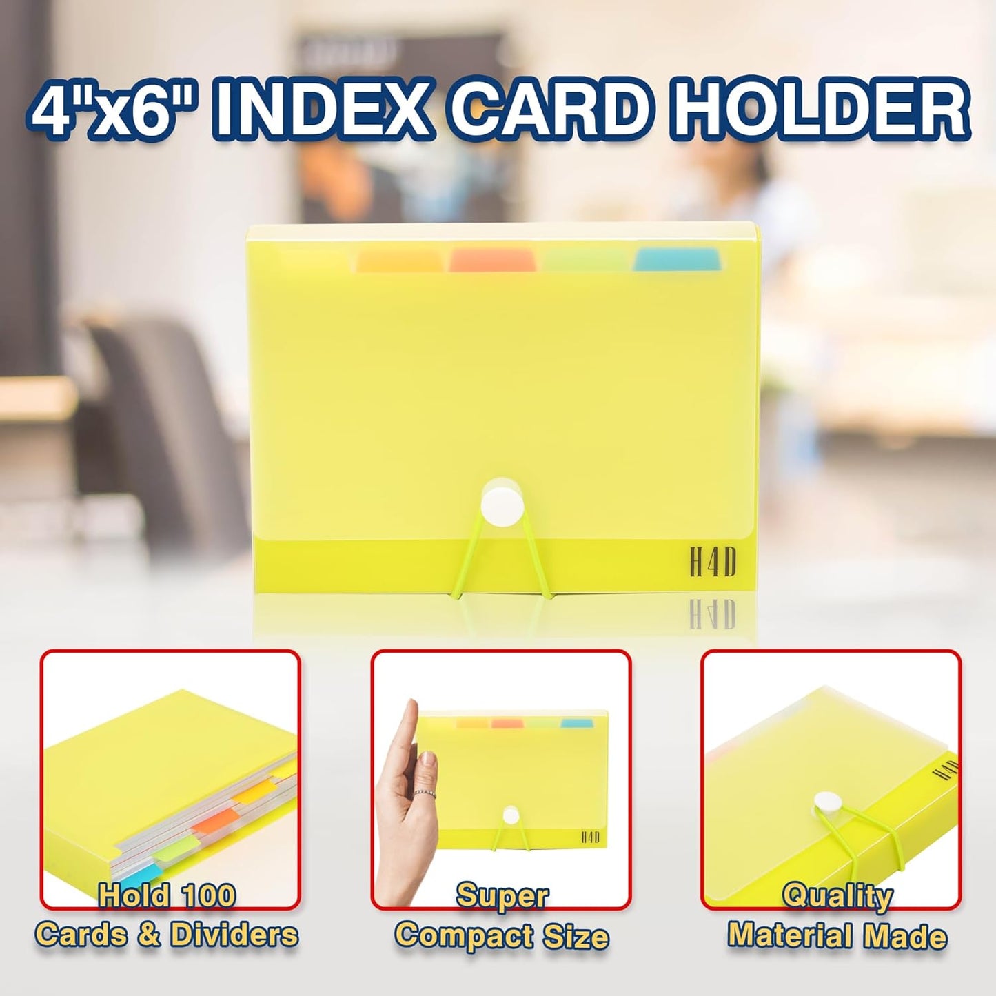 H4D 4x6 Index Card Case with 100 Heavyweight Ruled Index Cards and Dividers, Lime Green