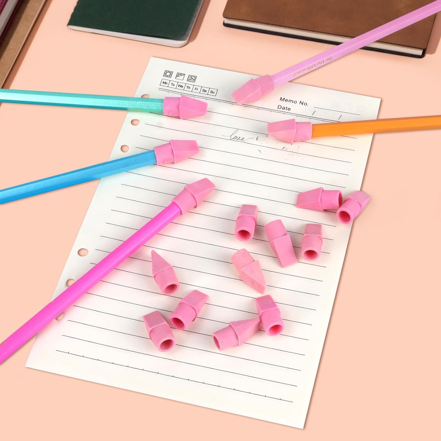 PRALB 200PCS Pink Pencil Top Eraser Caps - Bullet Tip Erasers for School, Office, Party Favors & Classroom Rewards