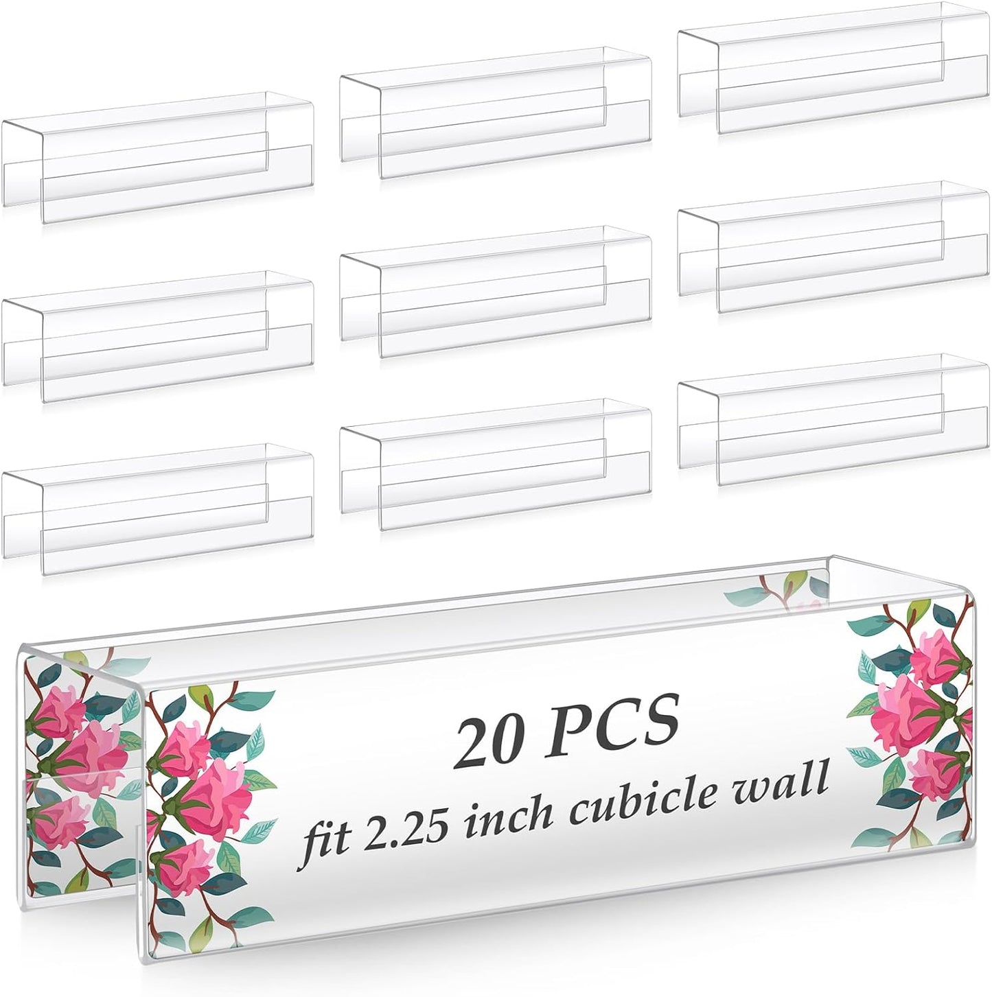 20 Pcs 2.25 Inch Cubicle Name Plate Holders Bulk Clear Double Sided Name Sign Tags for Home Library Doors Office Classroom 8.5 x 2.5 x 2.4 Inch