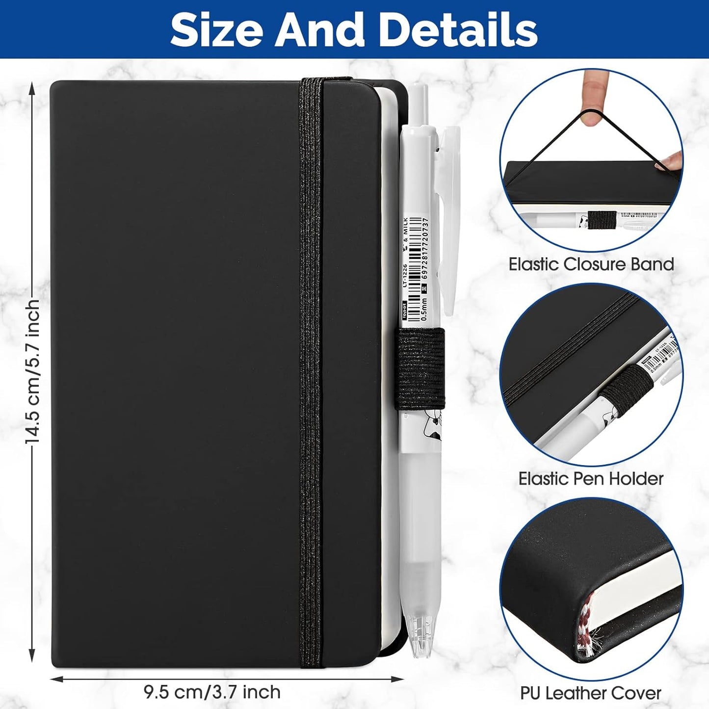 Laumoi 20 Pack Pocket Notebook Journals 3.7" x 5.7" Hardcover Small Mini Pocket Notebooks with Pen Holder A6 Lined Journal with 100 Gsm Paper(Black)