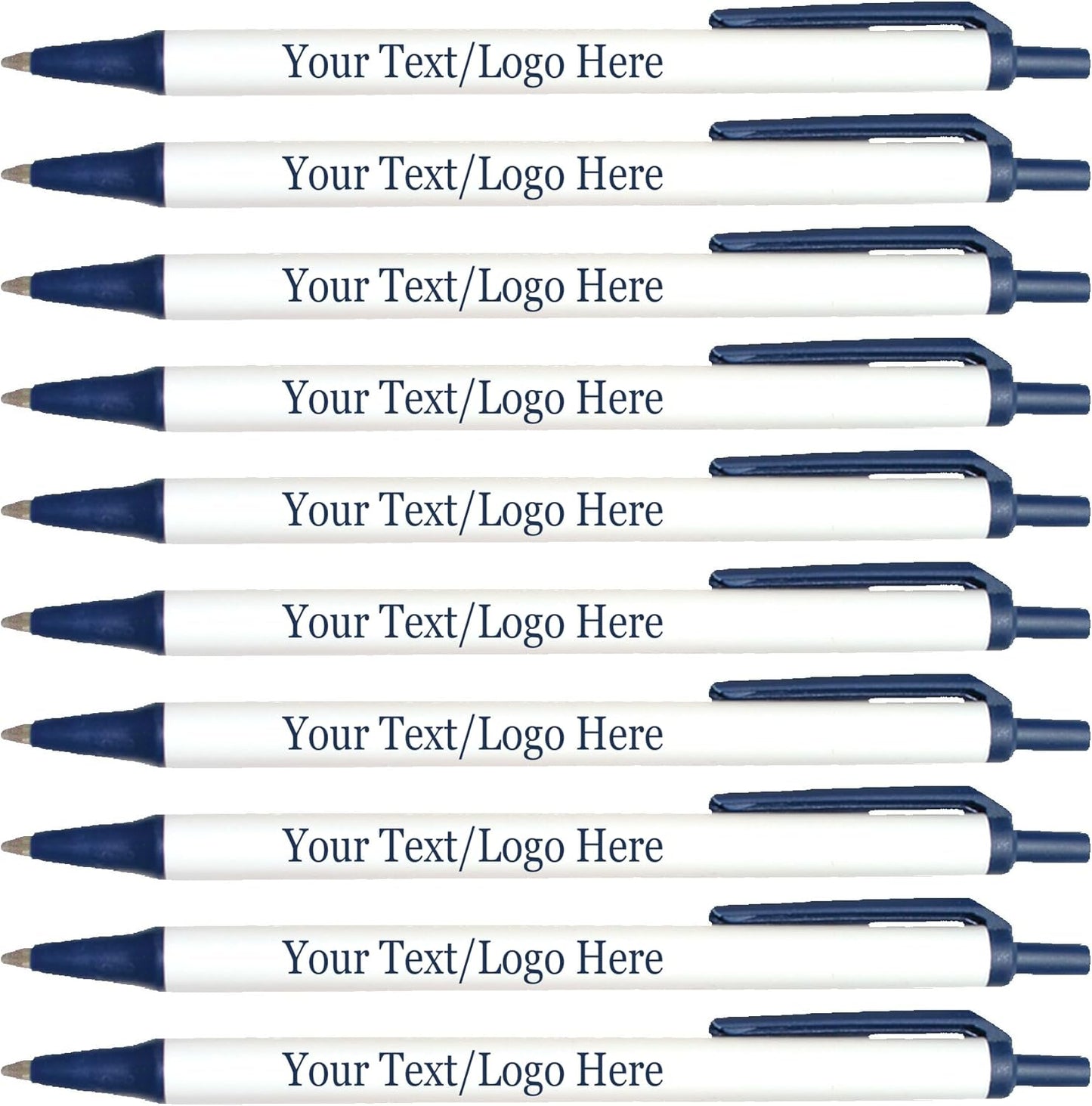Personalized Click Stick Pens With your Custom Logo or Text-300 Pack Bulk-for Businesses, Parties, and Events, Custom Printed Retractable Slim Ballpoint Pens, Navy, Black Ink