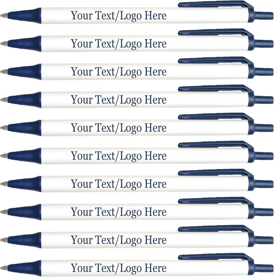 Personalized Click Stick Pens With your Custom Logo or Text-300 Pack Bulk-for Businesses, Parties, and Events, Custom Printed Retractable Slim Ballpoint Pens, Navy, Black Ink