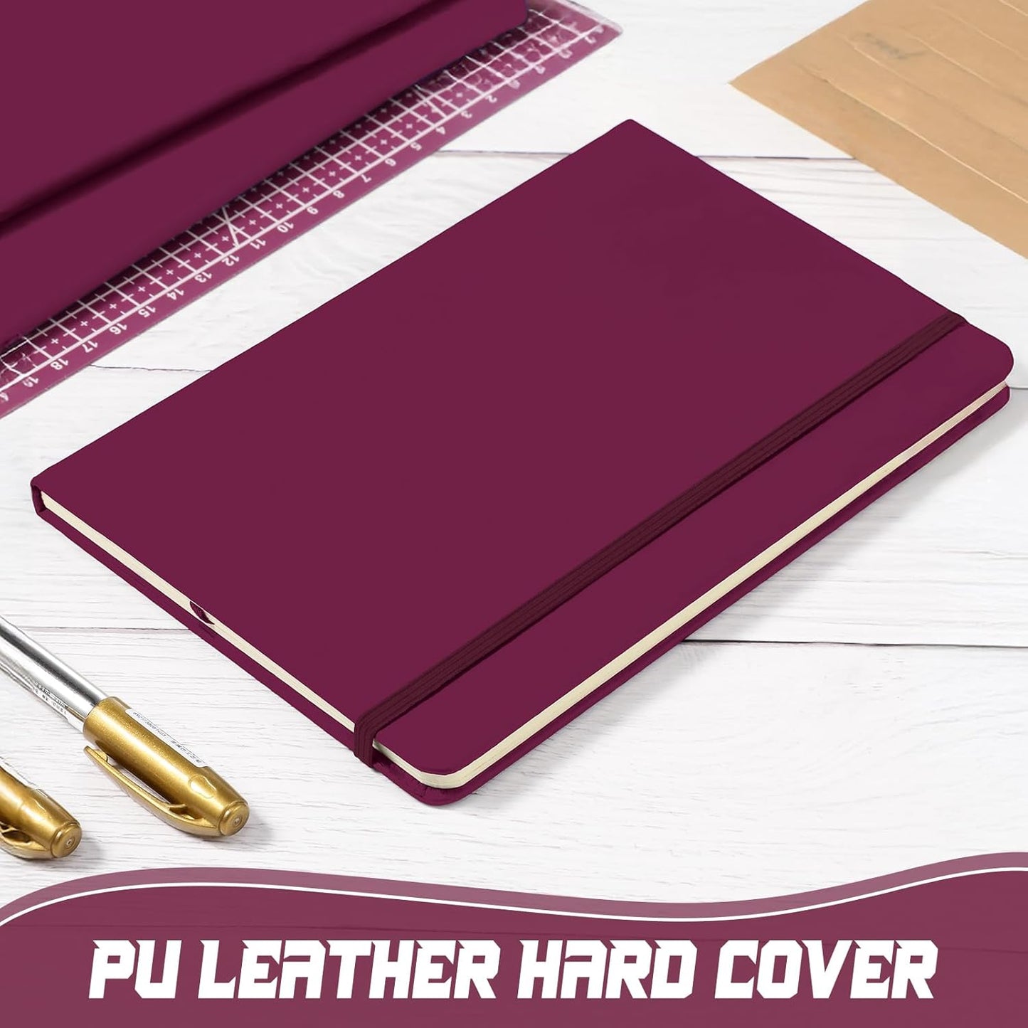 Honoson 20 Pack Lined Journal Notebooks A5 Hardcover Executive Notebook 5.5" x 8.3" PU Leather Wide Ruled Journals Bulk with Elastic Band for Home Business Office School Supplies(Burgundy)