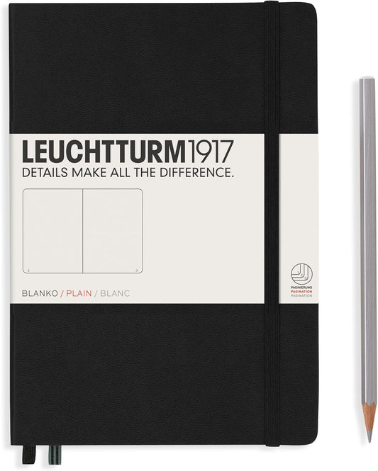 LEUCHTTURM1917 - Notebook Hardcover Medium A5-251 Numbered Pages for Writing and Journaling (Black, Plain)