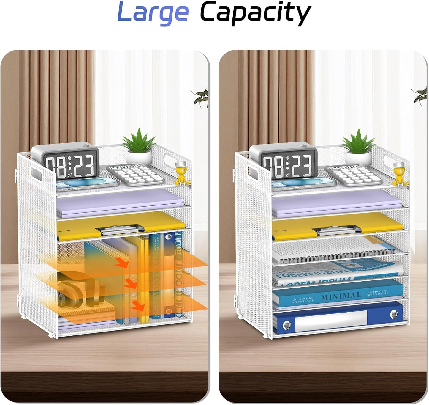 7 Tier Paper Organizer - Mesh Desktop File Holder with Handles for Office School Desk, Black (White)