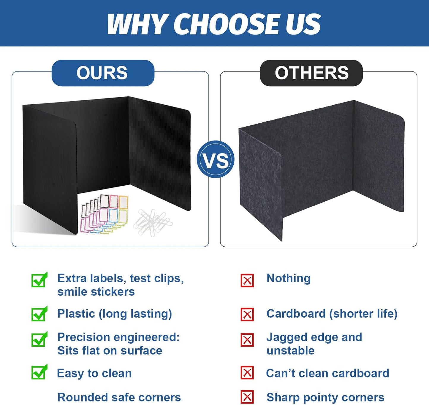 12 Pack Desk Dividers for Students,3-Fold Privacy Screens,Testing Dividers for Classroom Waterproof,Plastic Easy Clean Privacy Shields for Student Includes Extra Labels