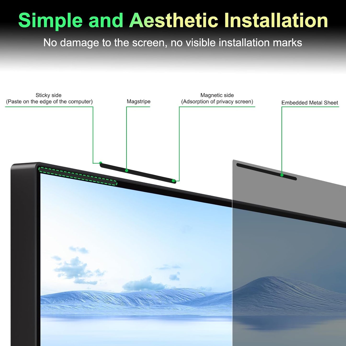 Magnetic 23.8 Inch Monitor Privacy Screen for 16:9 Aspect Ratio Widescreen Computer, Anti Glare Blue Light Protector Shield Filter for Eyes, Removable Computer Monitor Privacy Screen 23.8 inch