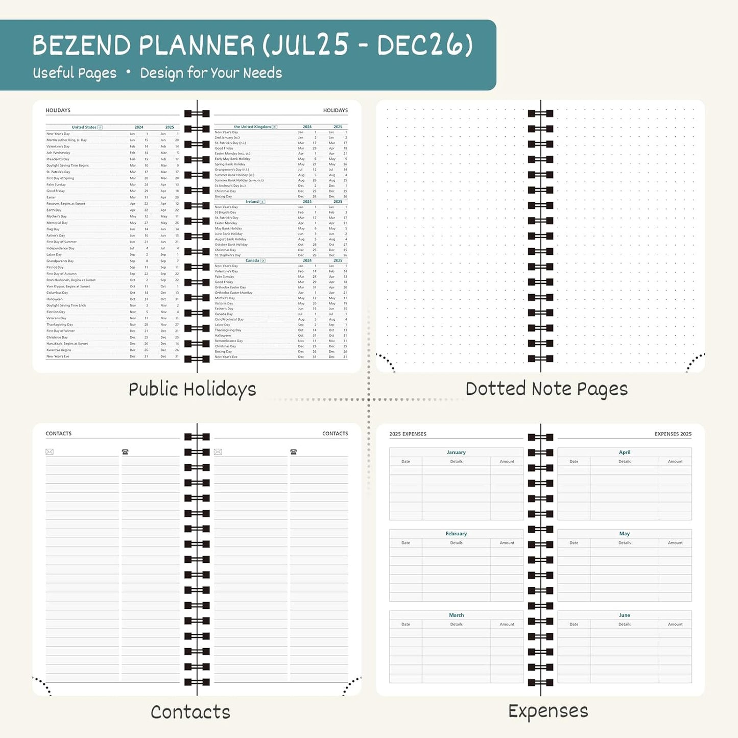 BEZEND Pocket Planner 2025-2026 Weekly and Monthly, 3.5" x 6" Academic Planner (Jul 25-Dec 26) 18-Month Mid-Year Calendar Book, Storage Pocket, Pen Holder, PU Leather Softcover, Spiral - Orange
