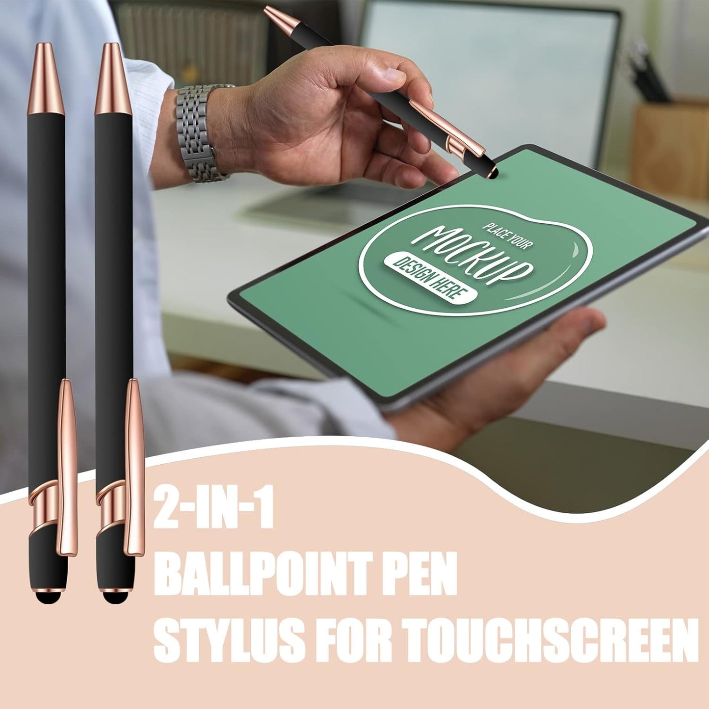 8 Pcs Blue Ink Ballpoint Pen with Stylus Tip 2 in 1 Stylus Ballpoint Pen Metal Pens Stylus Pen for Touch Screens School Office Coworkers (Black Rose Gold)