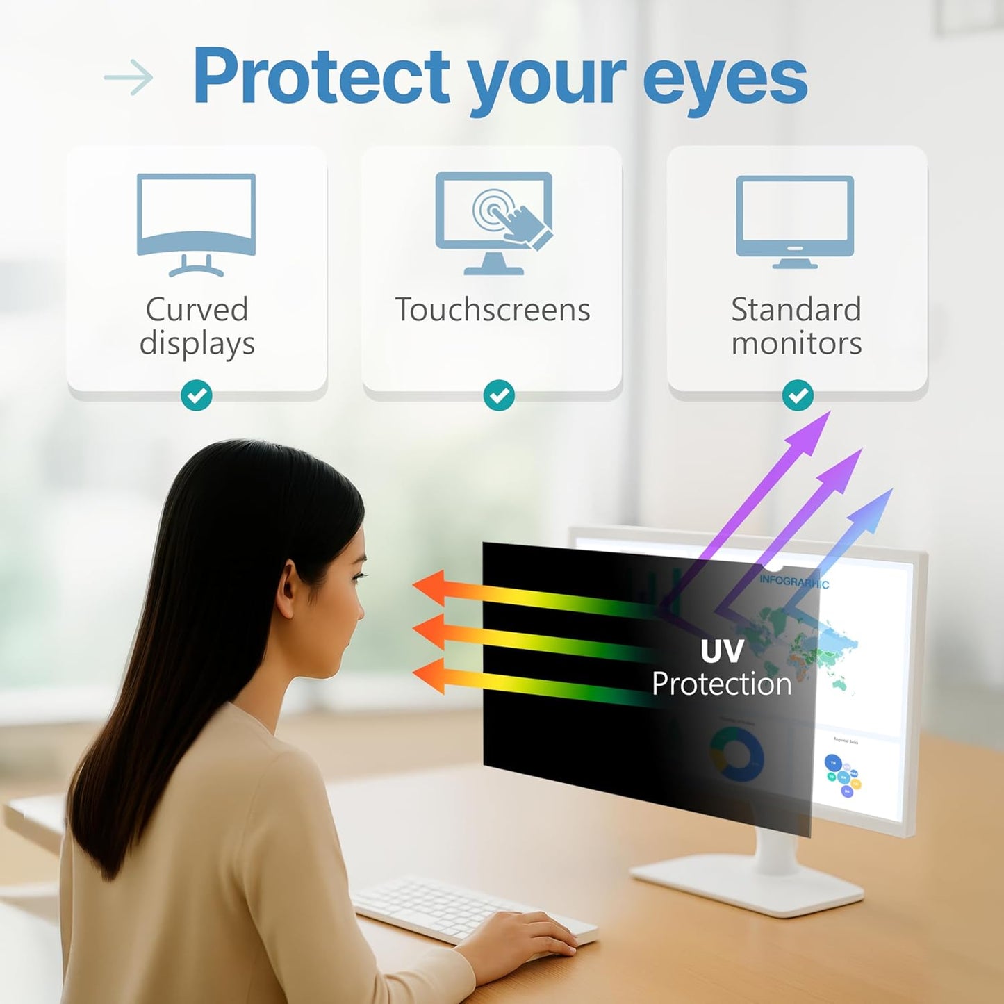 VINTEZ [2 Pack] 24 Inch 16:9 Privacy Screen for Computer Monitor and Laptop - Anti Glare Protector Film Blue Light Filter Eye Protection - Computer Screen Privacy Shield