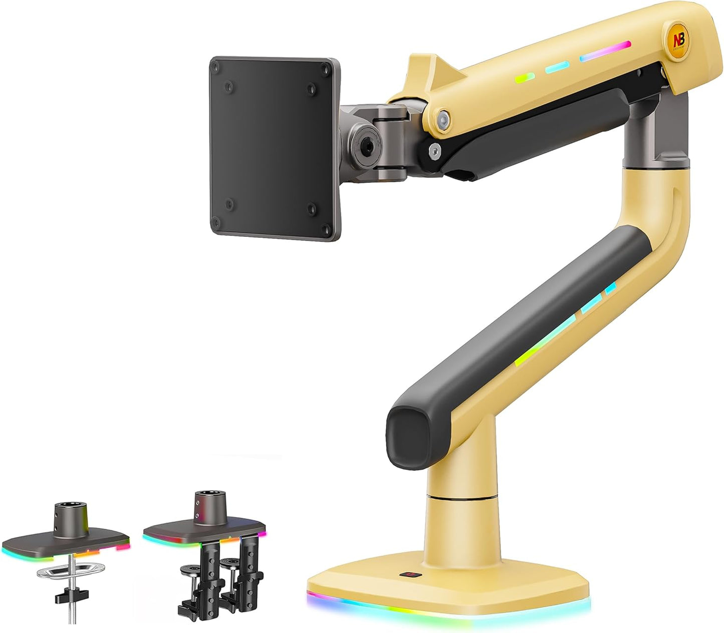 NB Gaming Monitor Arm or for 32 to 60 Inches Screen, Load up to 20 kg, VESA 75/100, RGB-Light, Heavy Duty, Multi Angle Adjustable, Premium Aluminum, Yellow