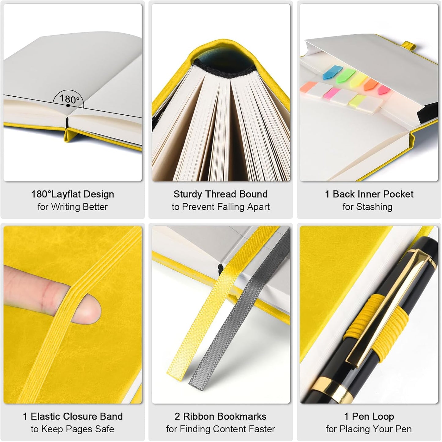 Lined Notebook Journal for Women Men, 312 Numbered Pages B5 Thick Leather Journals for Writing, Daily Diary Journal for Work School, Hardcover College Ruled Notebook, Butterfly Flower Notebook, Yellow