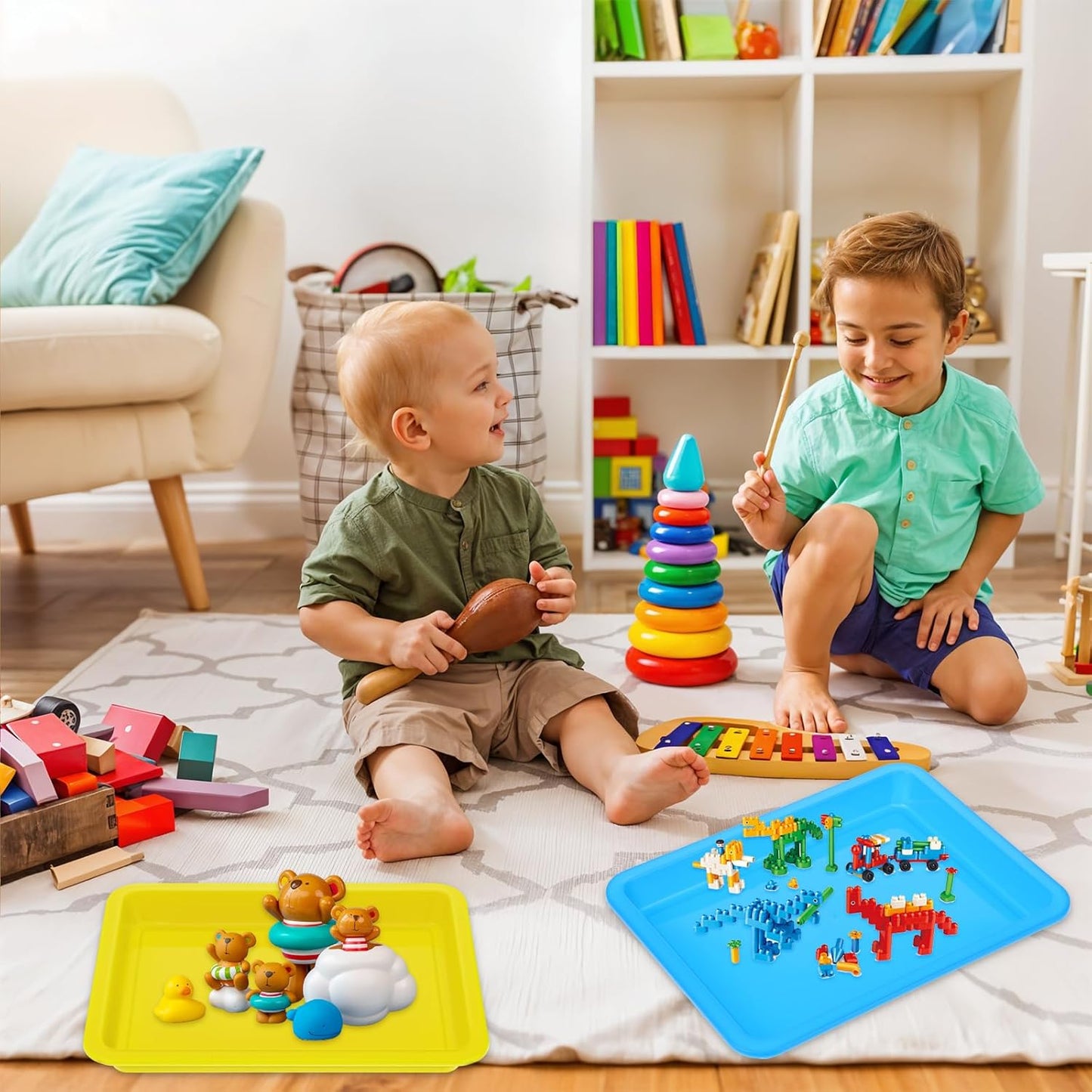 20 Pack Plastic Art Trays, 5 Colors Activity Crafts Tray Serving Tray Organizer Tray for School Classroom DIY Projects, Painting, Jewelry, Beads, Home Organizing Supply（13.4 * 10 * 1 inches）