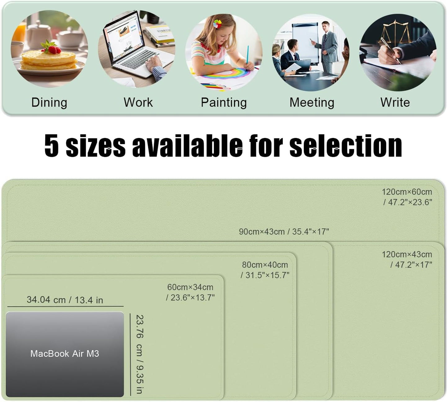 Large Desk Pad 35.4" x 17", Non-Slip Desk Mat with PU Leather & Natural Cork, Waterproof Writing Desk Natural Cork, Computer Mat Desk Protector for Office Home, Matcha