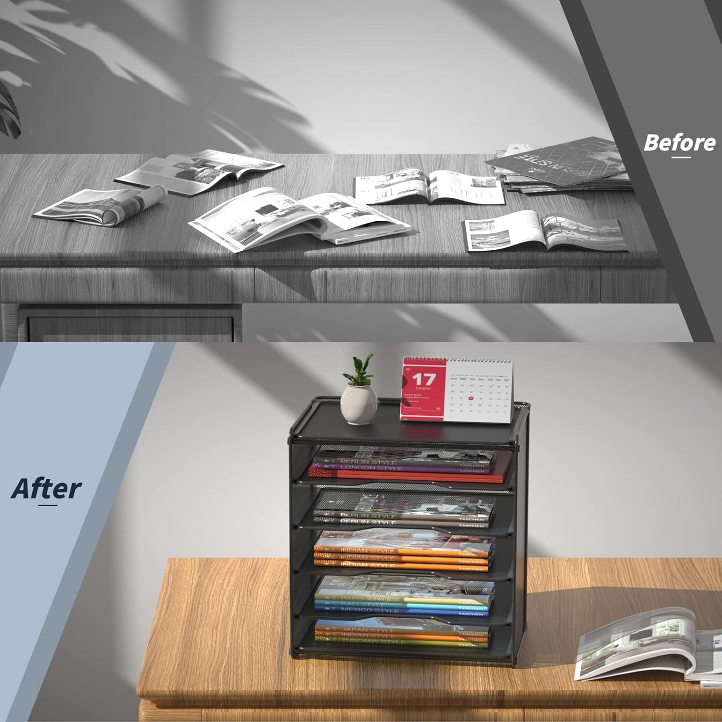 Samstar Letter Tray Paper Organizer, Mesh Desk File Organizer with 5 Tier Shelves and Sorter, Black