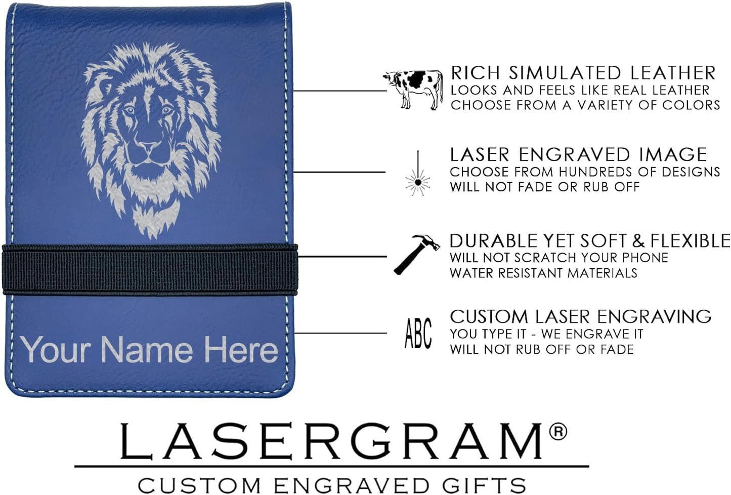 LaserGram Mini Padfolio with Notepad and Pen, Flag of The United States, Personalized Engraving Included (Dark Blue)