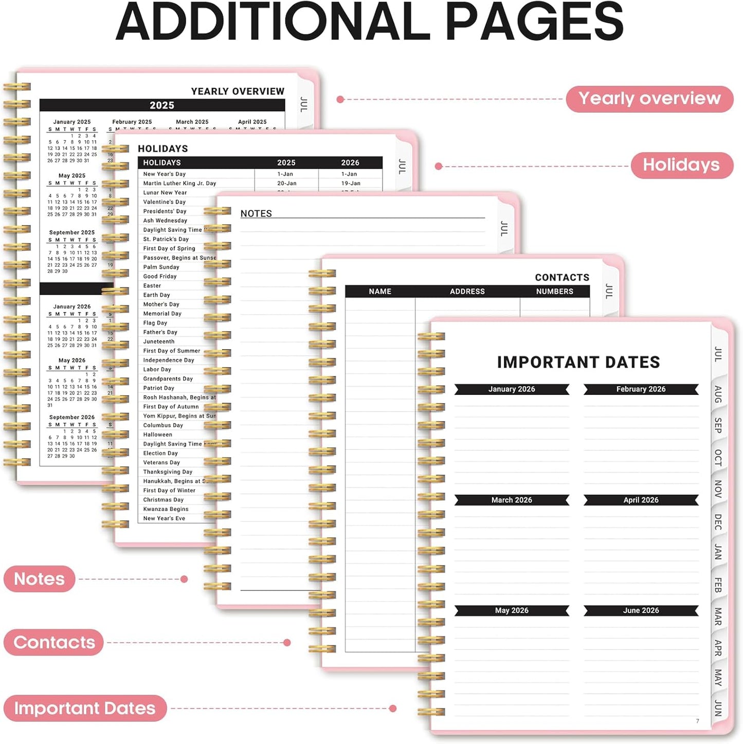 Planner 2025-2026, Academic Year Weekly and Monthly Calendar Planner, July 2025 - June 2026, Spiral Bound School Planning Tool, Perfect for Teacher, Student, Woman & Men - A4 (8.5" x 11"), Pink