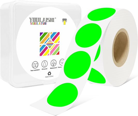1 Inch Circle Dot Stickers 1000 PCS Color Coding Thermal Labels Dots Writable Printable Small Round Stickers for Office, Classroom, Inventory, Garage, Organizing Storage, Fluorescent Green