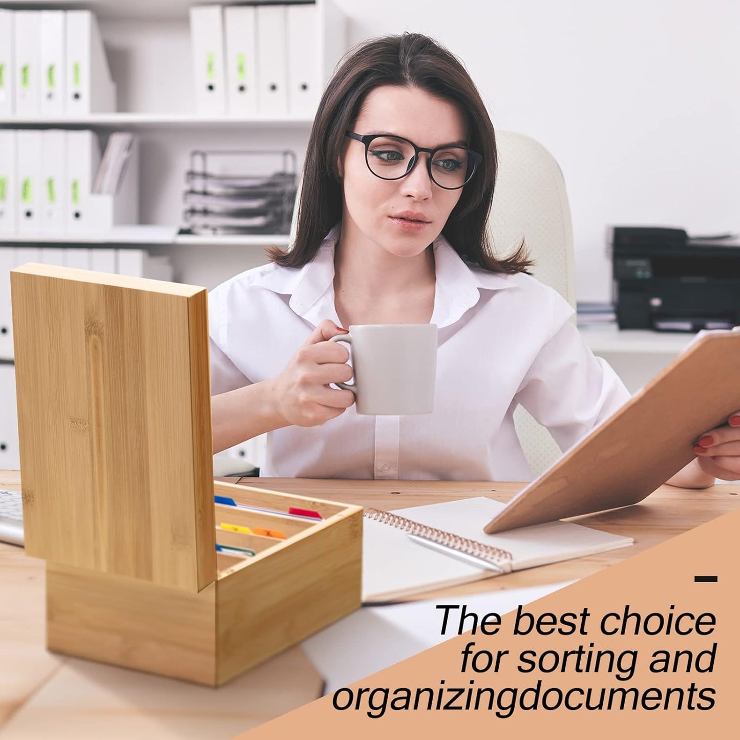 Henoyso 4 x 6 Inches Index Card Holder Set, Bamboo Recipe Box Organizer Index Cards Organizer, 50 Pcs Dividers 2 Sheets Alphabet Number Stickers File Note Holders for Office Business Home Kitchen