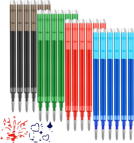 0.7 mm Erasable Gel Ink Pen Refills Compatible with Frixion Friction, Smooth Writing Multicolor Retractable Fine Point Pen Refill for School Office Home Art (4 Colors, 24)