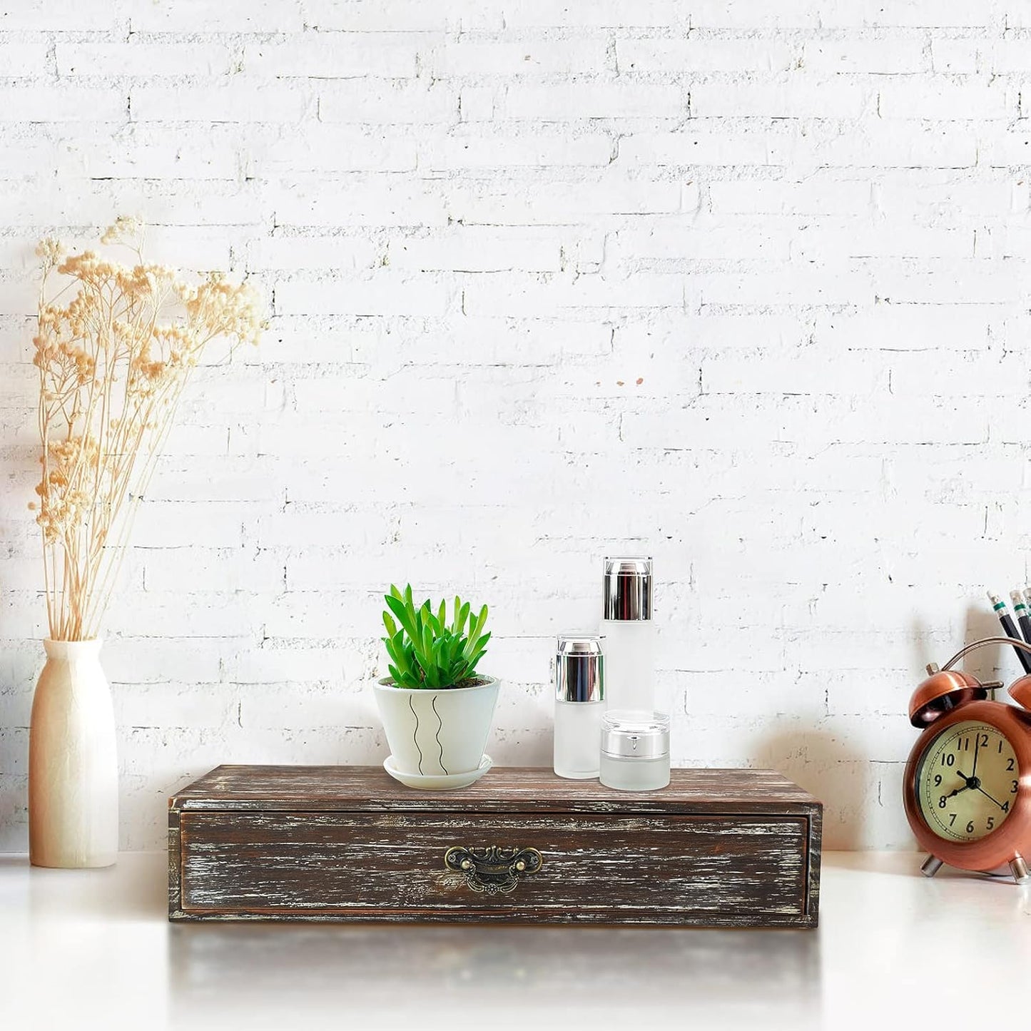 Wooden Drawers Organizer Soild Farmhouse Style RetroDesktop Drawer Storage Box Organizer With Drawers, Office Organization for Countertop Table To Store Mail, Phone, Suppliers, Glasses (Retro)