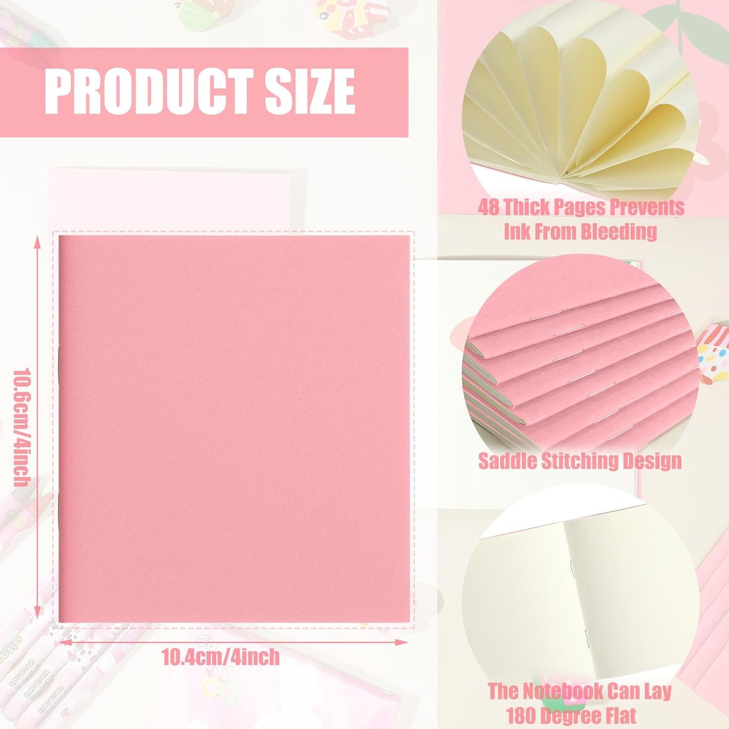 Thenshop 50 Pack Mini Pocket Kraft Notebooks Bulk 4 x 4 Inch Journal Notepads with Dot Memo Sketchbooks Writing Notepad for Party Favors Supplies (Pink,Blank Page)