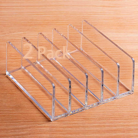 Acrylic Mail Organizer for Sorting Mail, Business Card 2Pack, 5 Slots Mail Holder for Desktop Shelf, Acrylic Mail Sorter for Desk Organzier, Clear Bill Money Divider for Cash Envelope,Set of 2