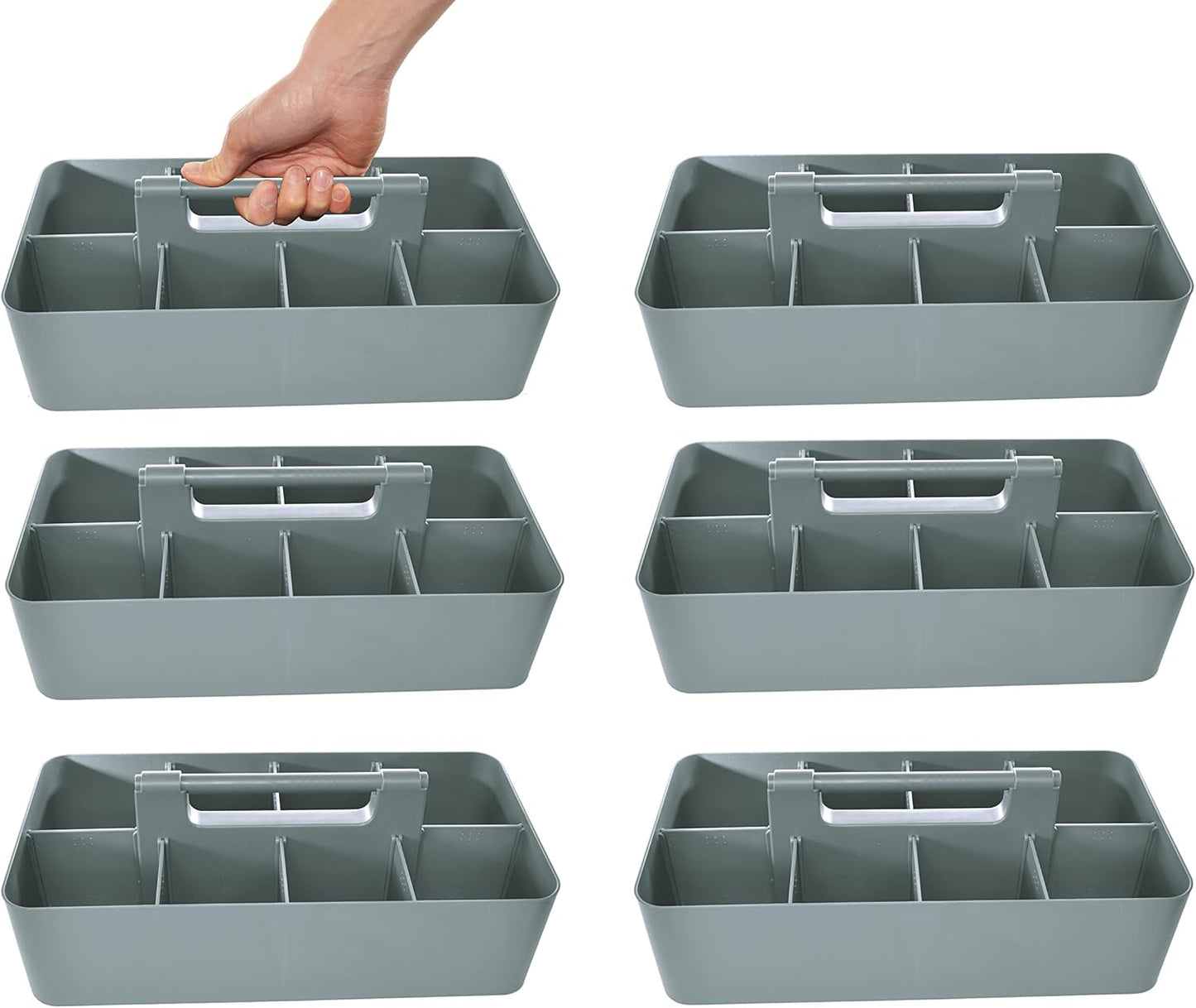 -Large Portable Caddy, DIY Dividers, 8 Compartments, School Office Supplies Home Business Organizer,Portable Basket with Handle Storage Made in USA (6 PACK, Orion Gray)