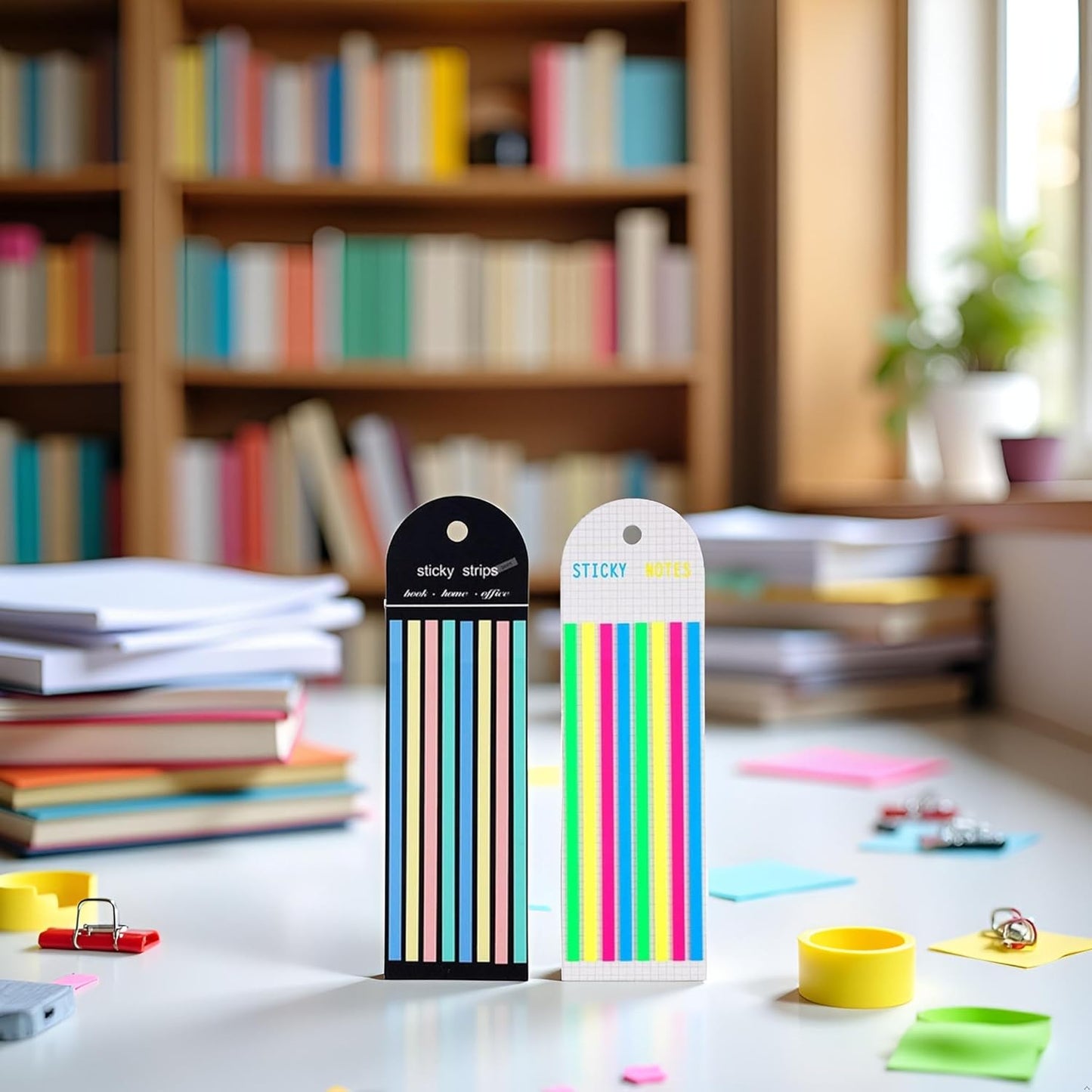 320Pcs Transparent Highlighter Tapes，Removable Sticky Tabs for Annotating Books, Long Strips Page Markers Tabs with Scissor, Neon Clear Index Tabs Sticky Notes Office School Supplies