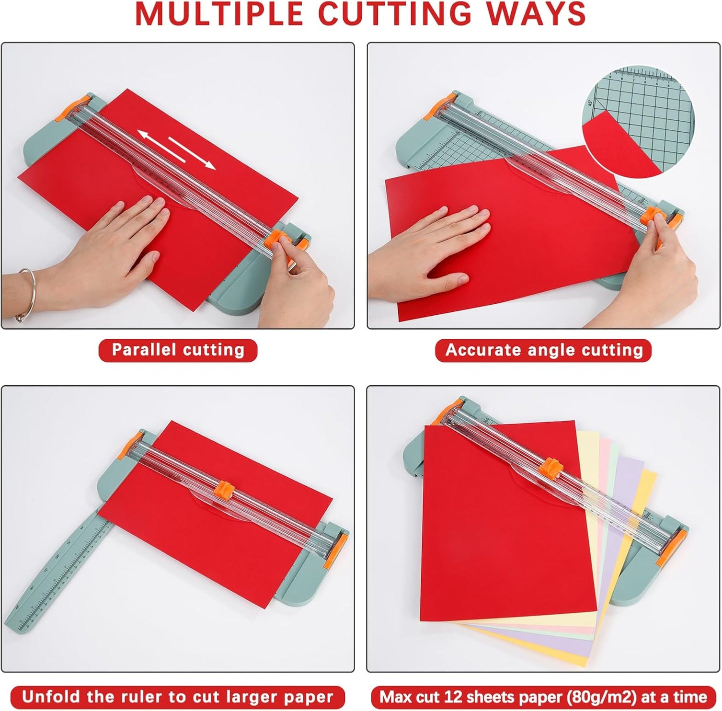 A4 Paper Cutter -12 Inch Paper Trimmer with 2pcs Replacement Blades with Safeguard Side Rulerfor Cut Gift Card,Coupon,Label, Cardstock,Photo