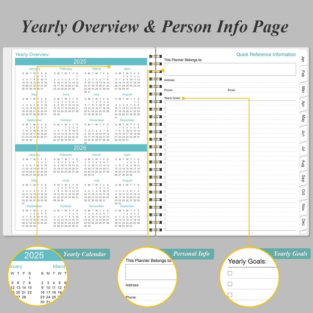 2025 Planner - Planner 2025 from January 2025 to December 2025 with 12 Monthly Tabs, Flexible Cover, Inner Pocket, 8.5" x 11", Leaf Black