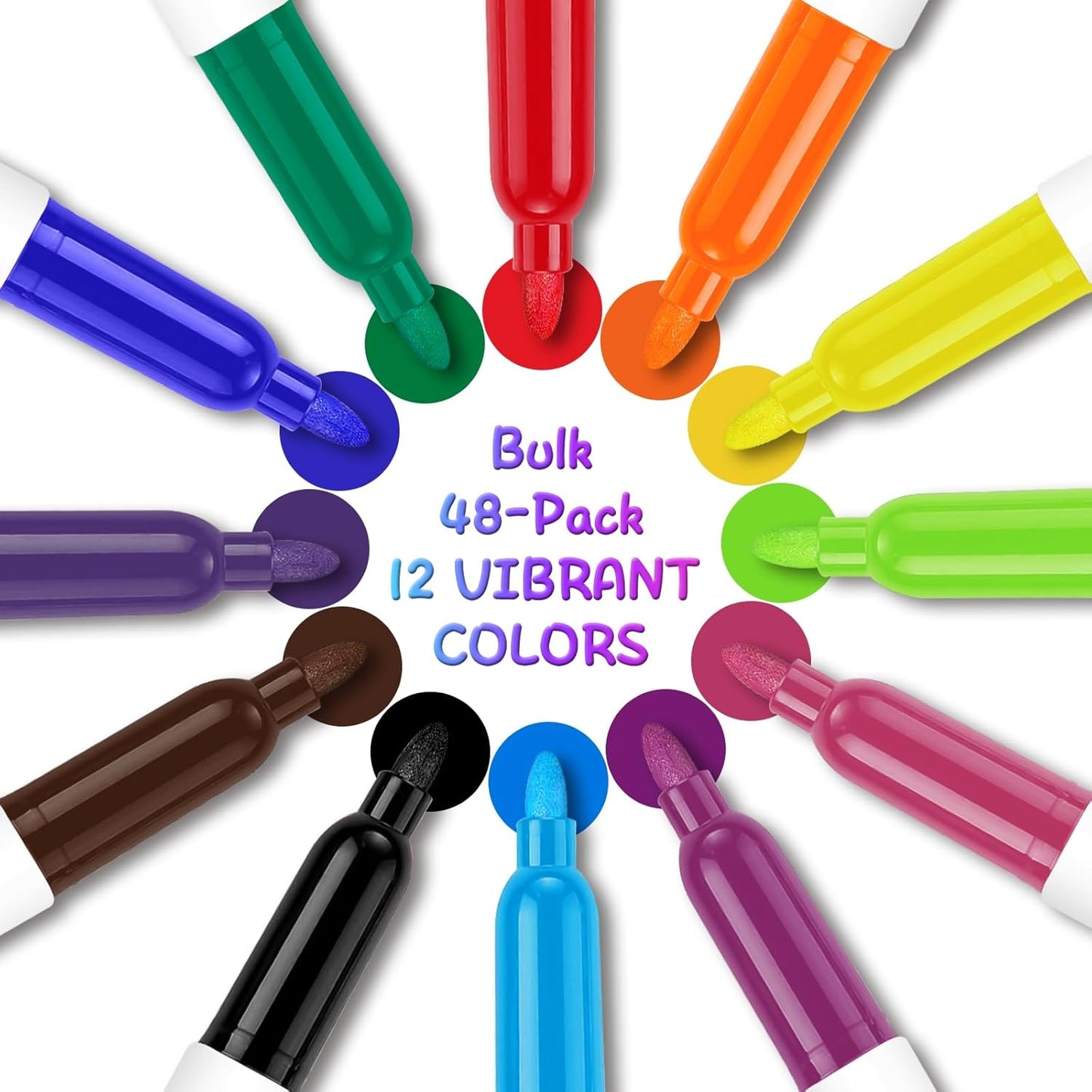 SFAIH Dry Erase Markers Fine Point 12 Colors, 48 Pack (4 Dozen) - Bulk Low Odor Whiteboard Markers for Departments, Training Rooms, Art Class | 5 Sizes: 12/24/48/72/144 Packs