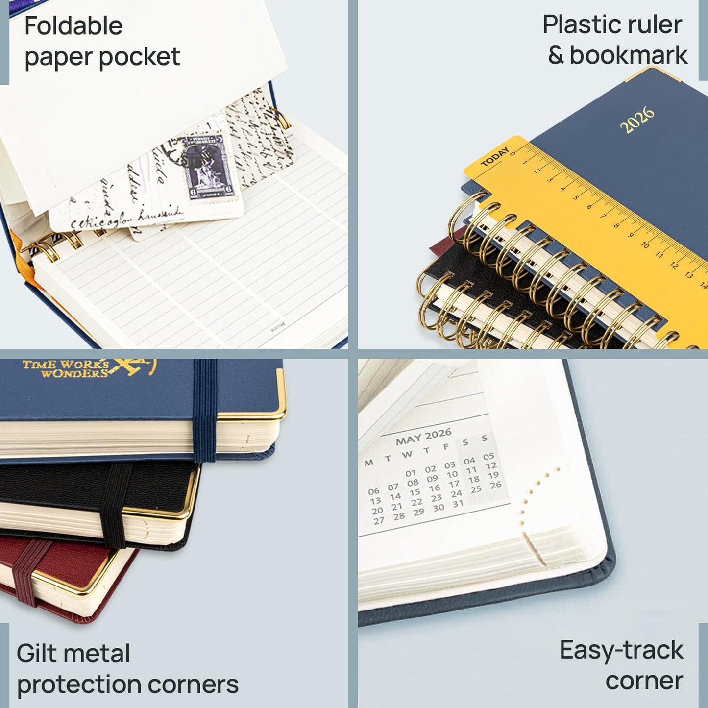 POPRUN 2026 Planner (Pocket Size 4''x 6.25'' Wire-Bond Hard Cover) Calendar Weekly and Monthly (Jan.2026-Dec.2026) Small Planner with Hourly Time Slots, for Purse, 100 GSM - Orange