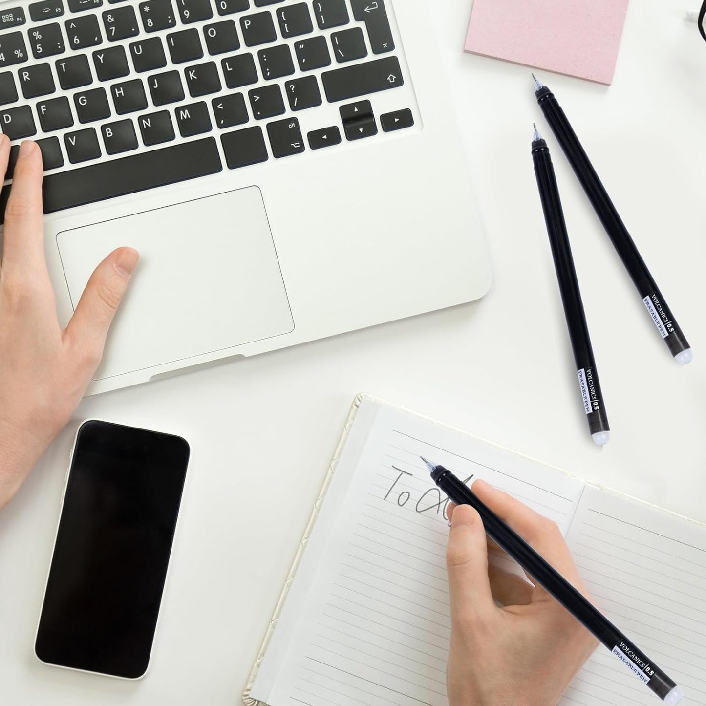 Volcanics Erasable-Gel-Pens Black, 30 Pack Fine Point 0.5 mm, Mistakes Dispear Smudge Free Perfect for School, Office, and Home Use