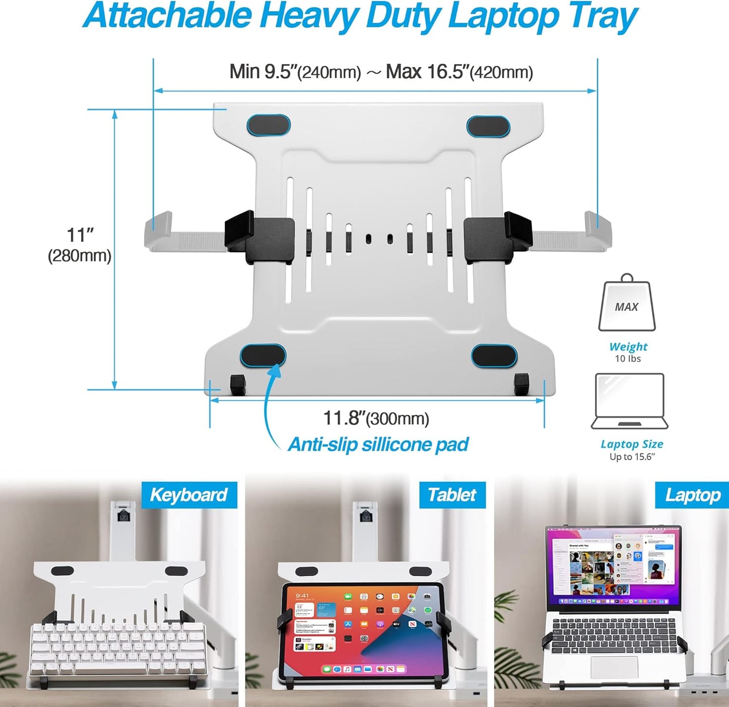 AVLT Dual 17”-43" Monitor Arm Desk Mount with 15" Laptop Tray and USB-C Docking Station, HDMI 4K60Hz, USB-A 5Gbps, Ethernet, 100W PD, Fits Two Flat/Curved Monitor - White